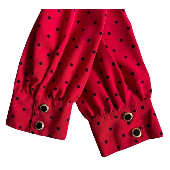 Ms Chaus Womens Dress Long Sleeve Red & Black Polka Dot Size 12 Vintage Holiday - Picture 7 of 11